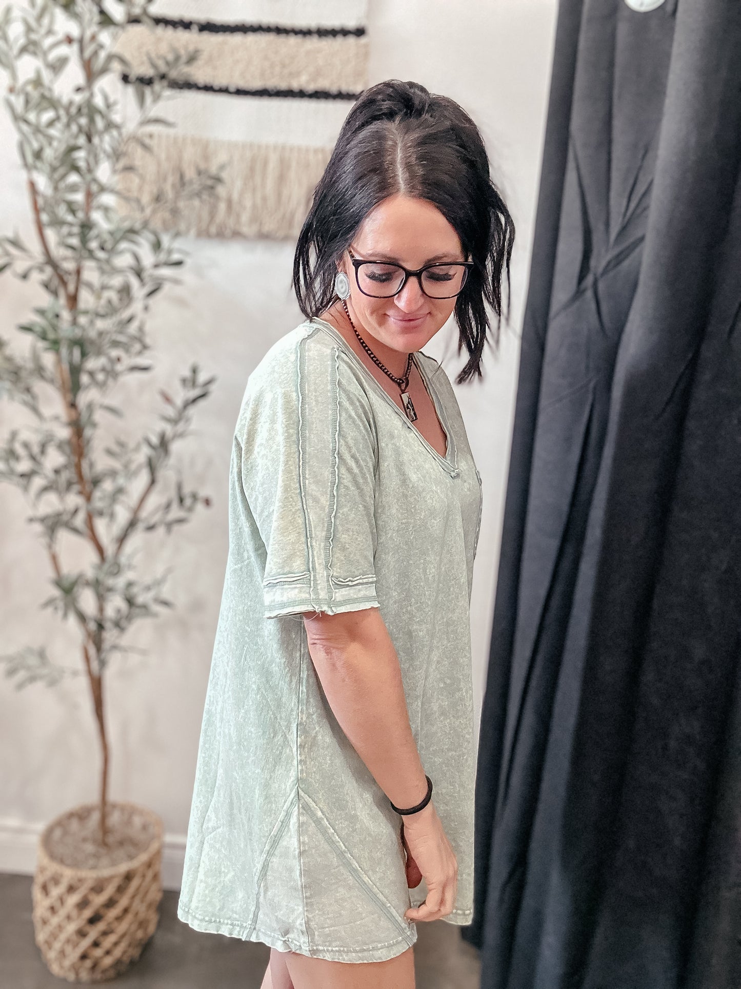 Stepping Out Casual T-Shirt Dress Sage