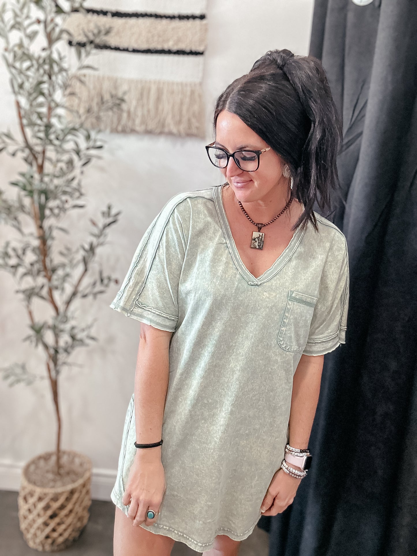 Stepping Out Casual T-Shirt Dress Sage
