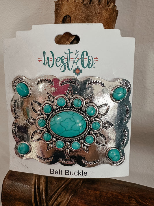 Out West Silver and Turquoise Belt Buckle