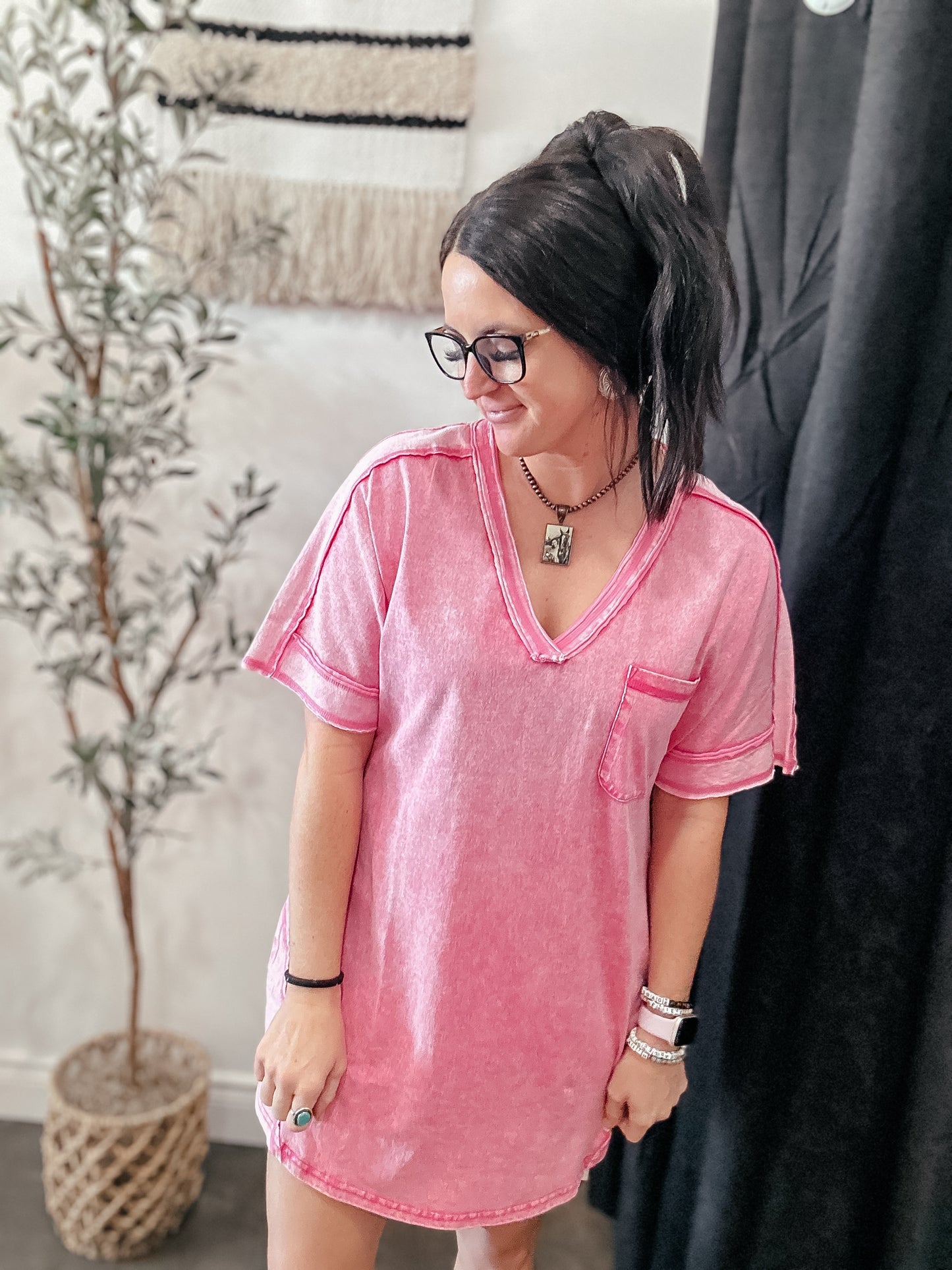 Stepping Out Casual T-Shirt Dress Pink