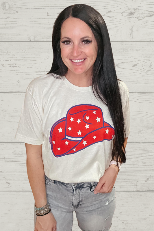 Star Spangle Cowgirl Hat Graphic Tee