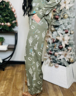 Lynn Western Print Pants - Olive-Pants-Taelynn-Motis & Co Boutique, Women's Fashion Boutique in Carthage, Missouri