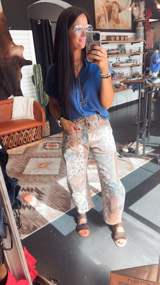Beau Boho Patchwork Barrel Jeans-Jeans-Risen-Motis & Co Boutique, Women's Fashion Boutique in Carthage, Missouri
