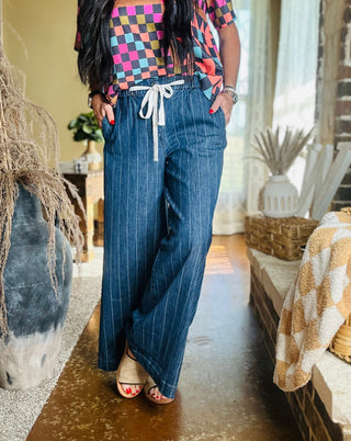 Spencer Pin Striped Wide Leg Jeans-Jeans-Risen-Motis & Co Boutique, Women's Fashion Boutique in Carthage, Missouri