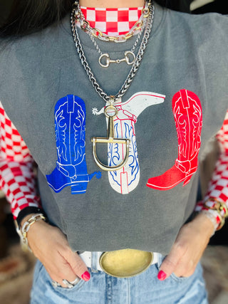 Red White and Boots Graphic Muscle Tee-Graphic Tees-Rowdy Crowd-Motis & Co Boutique, Women's Fashion Boutique in Carthage, Missouri