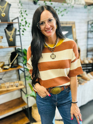 Paloma Short Sleeve Striped Knit Top-Sweaters-24th-Motis & Co Boutique, Women's Fashion Boutique in Carthage, Missouri