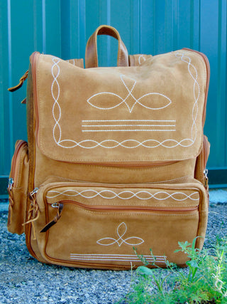 Boot Stitch Leather Backpack Brown-Backpacks-Western Linen-Motis & Co Boutique, Women's Fashion Boutique in Carthage, Missouri