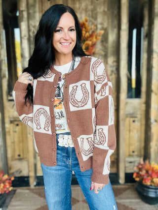 Liz Horseshoe Checked Cardigan-Cardigans-ee: some-Motis & Co Boutique, Women's Fashion Boutique in Carthage, Missouri