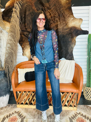 Ida Navy Western Print Mesh Top-Long Sleeves-Lucky & Blessed-Motis & Co Boutique, Women's Fashion Boutique in Carthage, Missouri