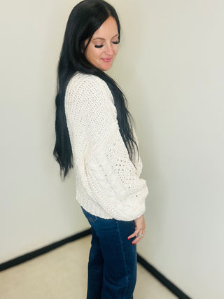 Chunky Mock Neck Balloon Sleeve Cream Sweater - Crystal-Sweaters-POL-Motis & Co Boutique, Women's Fashion Boutique in Carthage, Missouri