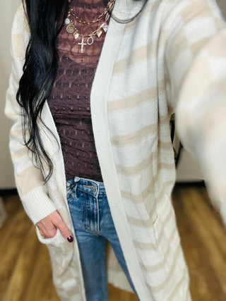 Checkerboard Long Sweater Cardigan - Brielle-Cardigans-Anniewear-Motis & Co Boutique, Women's Fashion Boutique in Carthage, Missouri