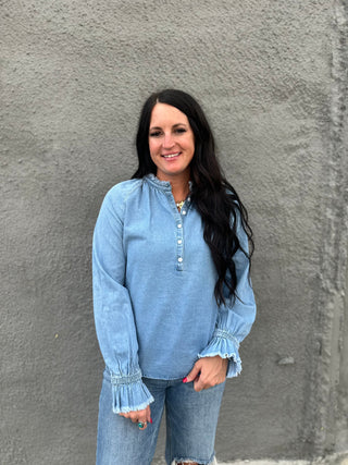 Dina Denim Long Sleeve Shirt-Long Sleeves-MOTIS-Motis & Co Boutique, Women's Fashion Boutique in Carthage, Missouri