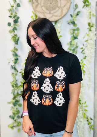 Ghostly Pumpkin Black Graphic Tee-Graphic Tees-MOTIS-Motis & Co Boutique, Women's Fashion Boutique in Carthage, Missouri