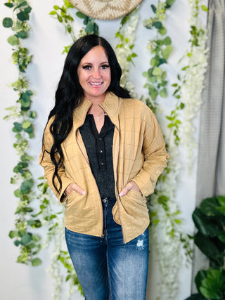 Wilma Washed Mustard Quilted Jacket-Jackets-Davi & Dani-Motis & Co Boutique, Women's Fashion Boutique in Carthage, Missouri