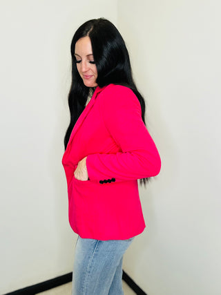 Ruth Pink Felt Blazer Jacket-Long Sleeves-Miss Sparkling-Motis & Co Boutique, Women's Fashion Boutique in Carthage, Missouri