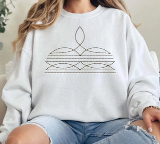 Western Boot Stitch Tan Sweatshirt-Graphic Sweaters-Motis & CO-Motis & Co Boutique, Women's Fashion Boutique in Carthage, Missouri