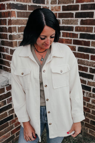 Clover Cream Button Down Shacket-Jackets-MOTIS-Motis & Co Boutique, Women's Fashion Boutique in Carthage, Missouri