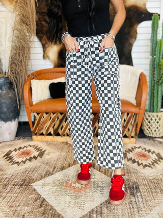 Fast Lane Black and White Barrel Jeans-Jeans-sterling kreek-Motis & Co Boutique, Women's Fashion Boutique in Carthage, Missouri