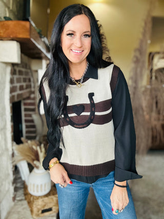 Lucky Love Horseshoe Sweater Vest-Sweaters-2 Fly-Motis & Co Boutique, Women's Fashion Boutique in Carthage, Missouri