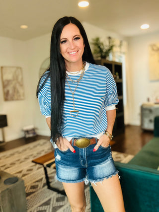 Jacy Striped Banded Top-Short Sleeves-Zenana-Motis & Co Boutique, Women's Fashion Boutique in Carthage, Missouri