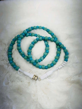 Turquoise Green Beaded Phone Charger-Phone Accessories-P&PD-Motis & Co Boutique, Women's Fashion Boutique in Carthage, Missouri