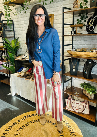 Mick Wine Striped Cropped Pants-Pants-Jodifl-Motis & Co Boutique, Women's Fashion Boutique in Carthage, Missouri