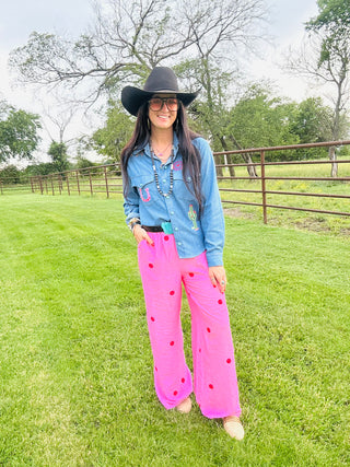 Patsy Western Denim Button Down Blouse-Long Sleeves-Taelynn-Motis & Co Boutique, Women's Fashion Boutique in Carthage, Missouri