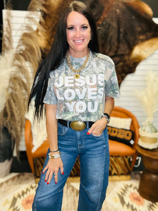 Jesus Loves You Camo Graphic Tee-Graphic Tees-Wicker Road-Motis & Co Boutique, Women's Fashion Boutique in Carthage, Missouri