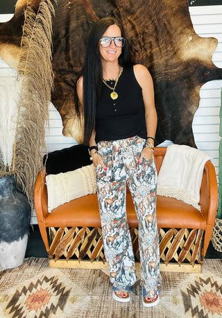 Run Wild Ribbed Western Print Pants