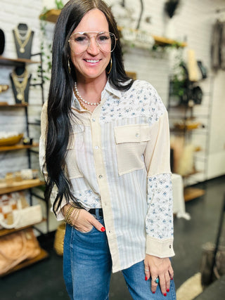 Mia Mix Print Button Front Blouse-Long Sleeves-Very J-Motis & Co Boutique, Women's Fashion Boutique in Carthage, Missouri