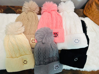 Smiley Pom Pom Beanies-Hats-Love and Repeat-Motis & Co Boutique, Women's Fashion Boutique in Carthage, Missouri