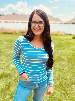 Stacy Swoop Neck Striped Top Blue-Long Sleeves-staccato-Motis & Co Boutique, Women's Fashion Boutique in Carthage, Missouri