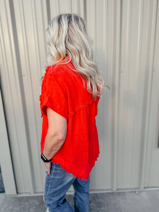 Rena Raw Edge Dolman Short Sleeve Blouse Red-Short Sleeves-GiGiO-Motis & Co Boutique, Women's Fashion Boutique in Carthage, Missouri