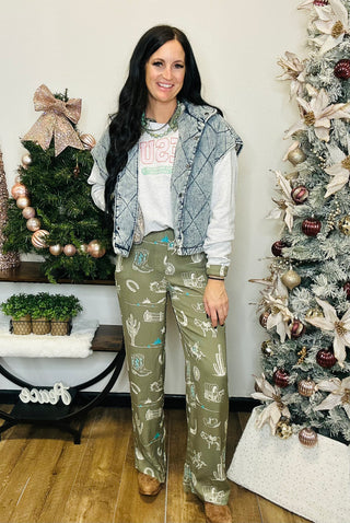 Lynn Western Print Pants - Olive-Pants-Taelynn-Motis & Co Boutique, Women's Fashion Boutique in Carthage, Missouri