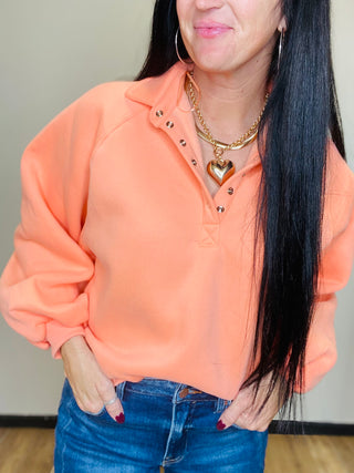 Lulu Coral Snap Button Collared Sweatshirt-Pullovers-Papermoon-Motis & Co Boutique, Women's Fashion Boutique in Carthage, Missouri