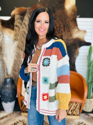 Cira Crochet Patchwork Cardigan-Cardigans-POL-Motis & Co Boutique, Women's Fashion Boutique in Carthage, Missouri