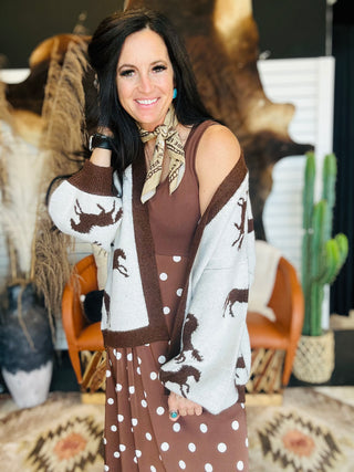 Hadley Horse Print Sweater Cardigan-Sweaters-ee: some-Motis & Co Boutique, Women's Fashion Boutique in Carthage, Missouri