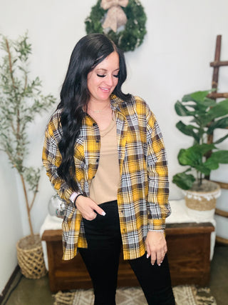 Starla Oversized Yellow Plaid Shirt-Long Sleeves-Risen-Motis & Co Boutique, Women's Fashion Boutique in Carthage, Missouri