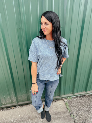 Liz Oversized Vintage Washed Top Denim-Graphic Tees-Very J-Motis & Co Boutique, Women's Fashion Boutique in Carthage, Missouri