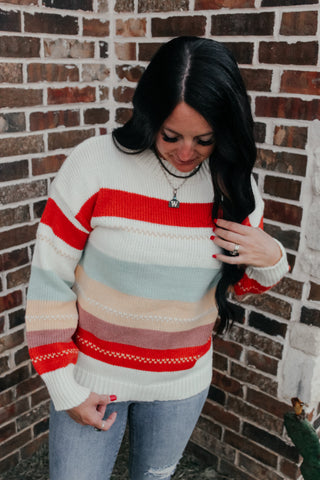 Kelly Multi Color Striped Sweater-Sweaters-MOTIS-Motis & Co Boutique, Women's Fashion Boutique in Carthage, Missouri