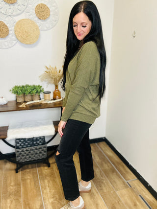 Long Sleeve Brushed Ribbed Top in Olive - Regina-Long Sleeves-Dear Scarlett-Motis & Co Boutique, Women's Fashion Boutique in Carthage, Missouri