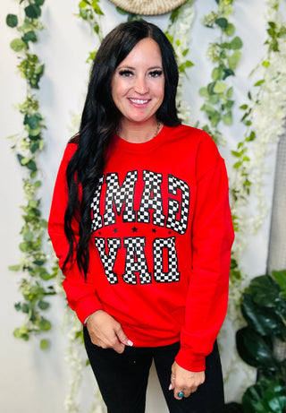 Checkered Game Day Sweatshirt Red-Graphic Sweaters-P&PD-Motis & Co Boutique, Women's Fashion Boutique in Carthage, Missouri