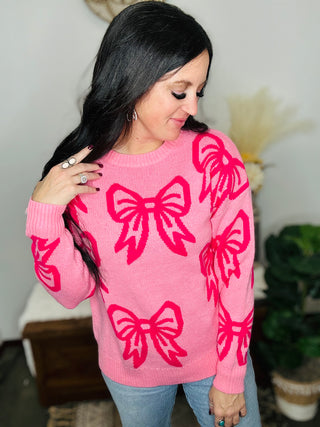 Tilly Pink Bow Sweater-sweater-Motis & CO-Motis & Co Boutique, Women's Fashion Boutique in Carthage, Missouri