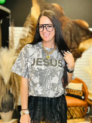 Jesus Black Camo Graphic Tee-Graphic Tees-Wicker Road-Motis & Co Boutique, Women's Fashion Boutique in Carthage, Missouri