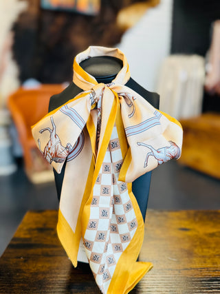 Horse Carriage Gold Twilly Scarf-Scarf-Western Elite-Motis & Co Boutique, Women's Fashion Boutique in Carthage, Missouri
