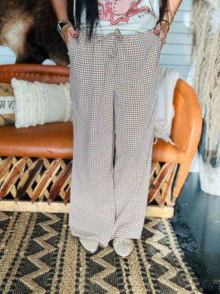 Able Wide Leg Tan Gingham Pants-Pants-HYFVE-Motis & Co Boutique, Women's Fashion Boutique in Carthage, Missouri