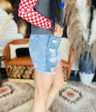 Dylan Destroyed Cut Off Denim Shorts-Shorts-Lucky & Blessed-Motis & Co Boutique, Women's Fashion Boutique in Carthage, Missouri