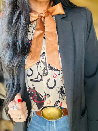 Westy Horseman Short Sleeve Blouse-Short Sleeves-2 Fly-Motis & Co Boutique, Women's Fashion Boutique in Carthage, Missouri