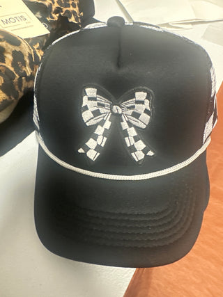 Black & White Checkered Bow Trucker Cap-Hats-MOTIS-Motis & Co Boutique, Women's Fashion Boutique in Carthage, Missouri