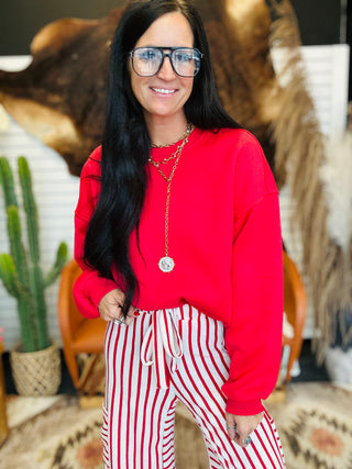 Kaylee Drop Shoulder Oversized Sweatshirt Red-Pullovers-HYFVE-Motis & Co Boutique, Women's Fashion Boutique in Carthage, Missouri